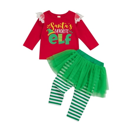 

sdghg Baby Girl 2Pcs Christmas Outfits Long Sleeve Letter Print Ruffle Tops + Tutu Pants Set