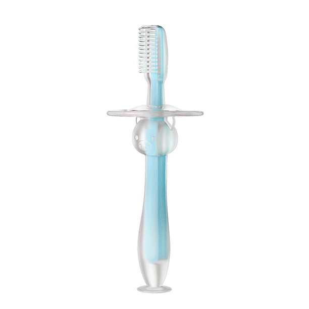 Baby Training Silicona Leche Cepillo de dientes Estable Ventosa Cepillo de dientes Silicona Lengua Piel Cerdas suaves Deflector Seguridad Cepillo de dientes, azul, 125 mm LingWen 8390605479038