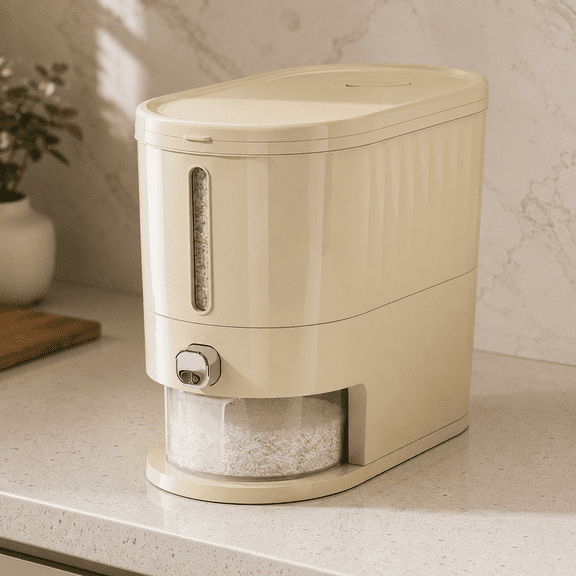 Rice Dispenser 11 Lbs, Rice Storage Container with Measuring Cup for Kitchen Pantry Household,Cream White