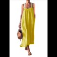 thumbnail image 2 of Vestido de Algodón de Verano para Mujer, Estilo Bohemio, Informal, con Tirantes Finos Ajustables, Espalda Descubierta y Volantes, Corte Holgado y Fluido. Amarillo XXL, 2 of 7
