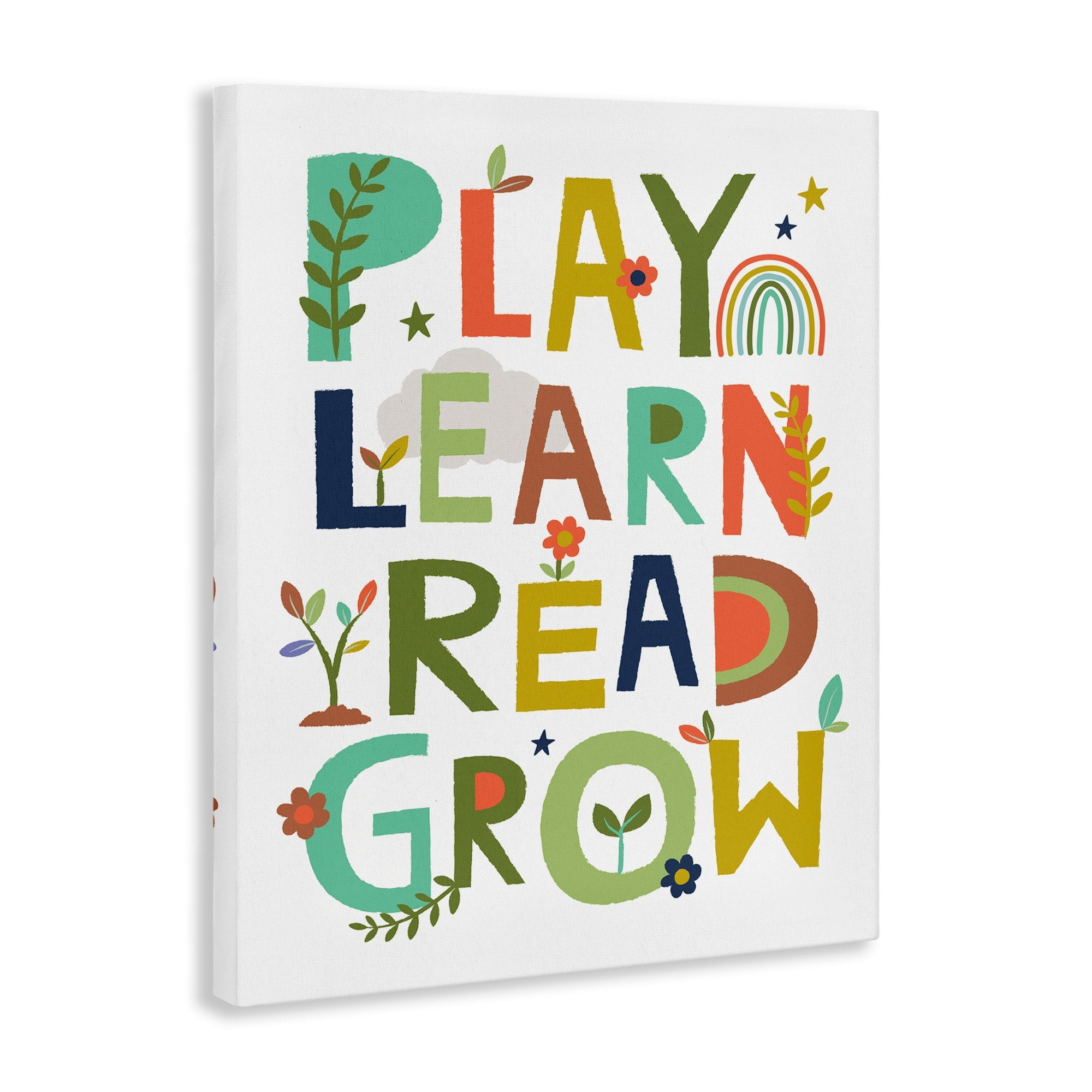 Stupell Industries Play Learn Read Grow Children's Typography Rainbow Flowers, 24 x 30,Design by Lisa Perry Whitebutton