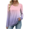 thumbnail image 5 of Fanxing Women's Long Sleeve Shirts Casual Dressy Asymmetric Square Neck Tunic Tops Buttons Fall Fashion Gradient Blouses Pink XL, 5 of 7