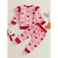 thumbnail image 6 of Toddler Baby Girl Valentines Day Outfit Bow Heart Print Ruffle Long Sleeve Sweatshirts Tops and Pants Spring Clothes Set, 6 of 8