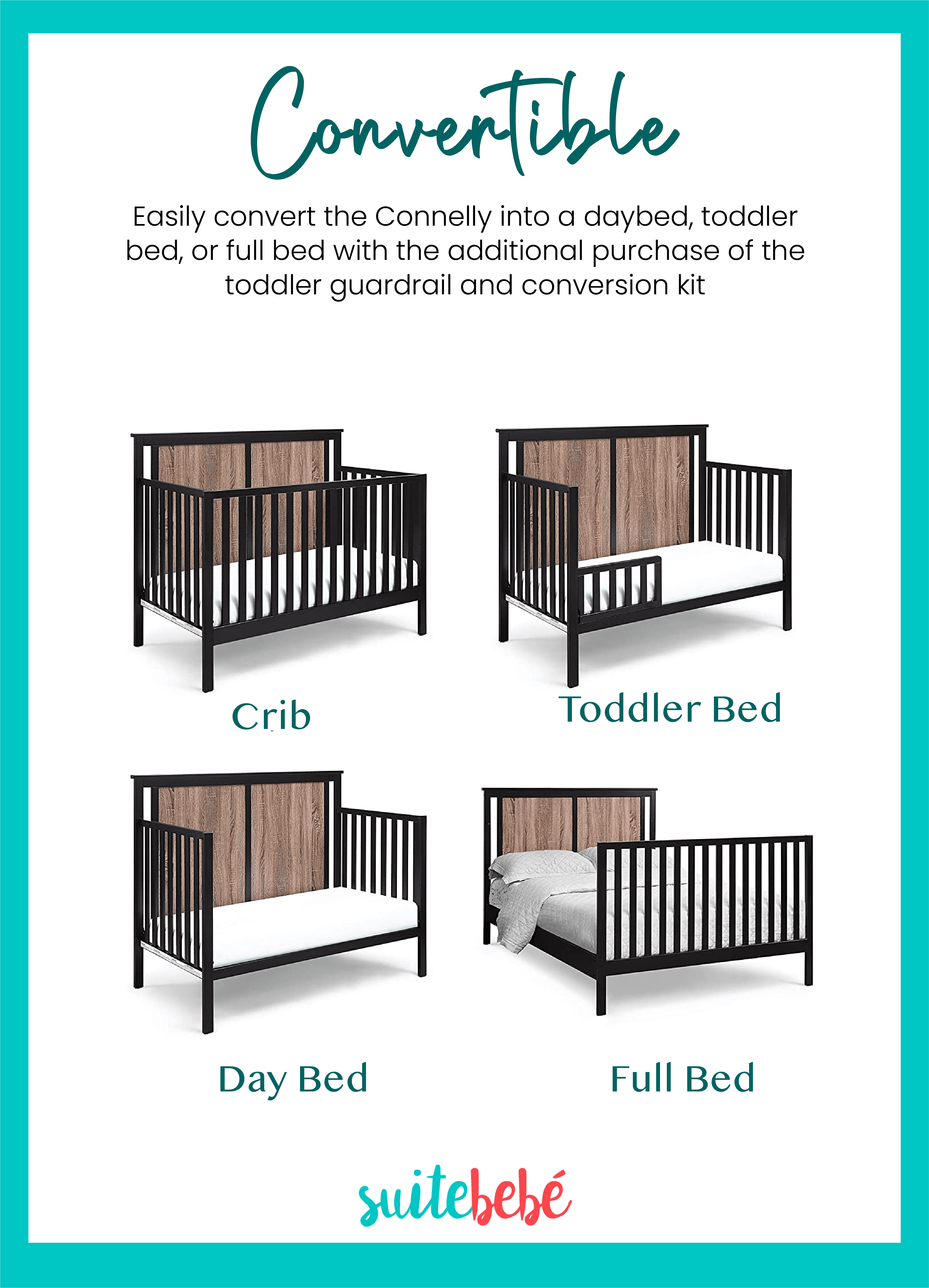 Suite Bebe Connelly Changing Table in Black and Vintage Walnut Finish