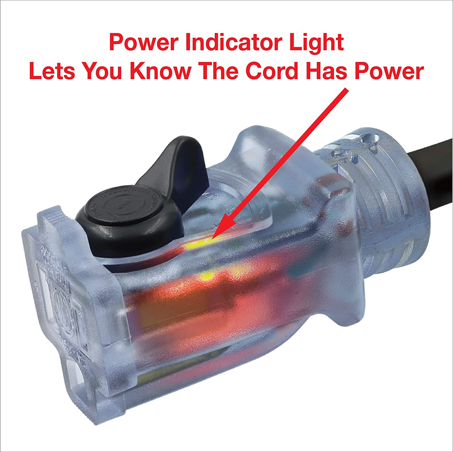 Clear Power 16/3 SJTW 80 ft Outdoor Extension Cord with Lighted Locking Connector, Ideal for Yard Equipment and Light Duty Power Tools CP10128
