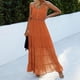 thumbnail image 2 of ZHAOCHENG Vestido de verano para mujer, escote en V, dobladillo con volantes, tirantes finos, cintura elástica, sin espalda, sin mangas, vestido largo de fiesta para mujer, vestido de cóctel con vuelo, 2 of 5
