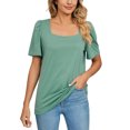 thumbnail image 1 of Gibobby Playera Corte clásico para Mujer Tops de color sólido para mujer, camisetas casuales de manga corta con cuello cuadrado, blusas holgadas, Tops(Verde,M), 1 of 5