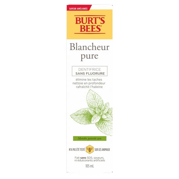 Dentifrice sans fluorure Burt’s Bees Blancheur pure, saveur Menthe poivrée zen