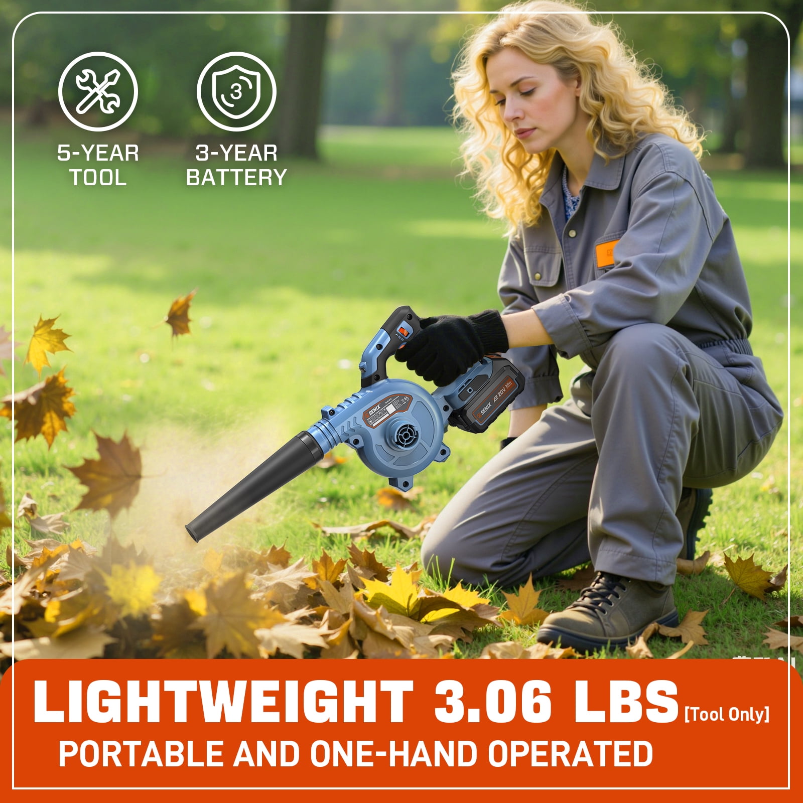 SENIX 20V Max* Cordless Blower with 2.5Ah Battery & Charger Included, Variable 3-Speed Up to 180 MPH/75 CFM, Lightweight BLX2-M