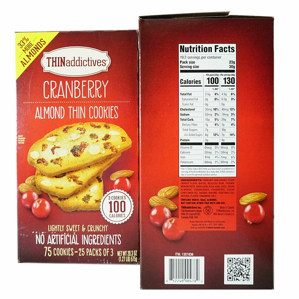 Thin Addictives Cranberry Nature Almond Thins Cookies Biscotti Crunchy
