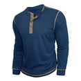 thumbnail image 5 of Mens Long Sleeve T Shirt Collarless Henley T Shirt Cotton T Shirts Golf Polo Shirts Dark Blue L, 5 of 7