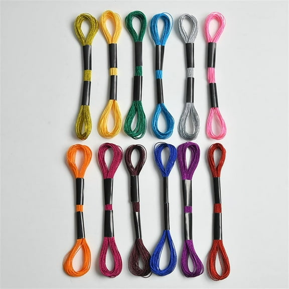 HONMEET 12-Pack Metallic Embroidery Floss Threads, 8m Polyester Glitter Thread for Friendship Bracelets, Hand Needlework Crafts, Multicolor Set