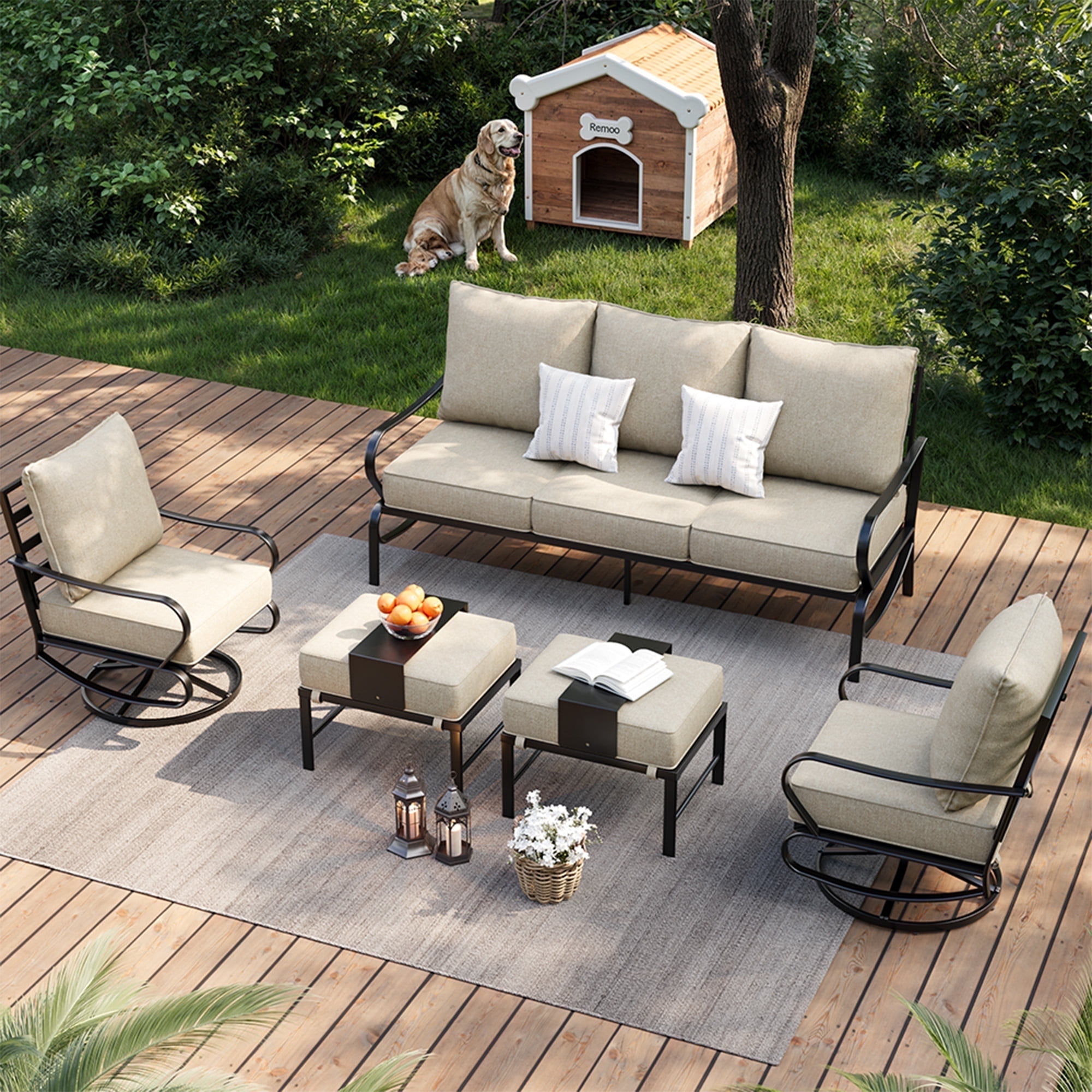 Poteban Aluminum Patio Furniture,Outdoor Metal Sectional Sofa with Table and Waterproof Covers,Blue Modern Patio Furniture Set for Garden Backyard