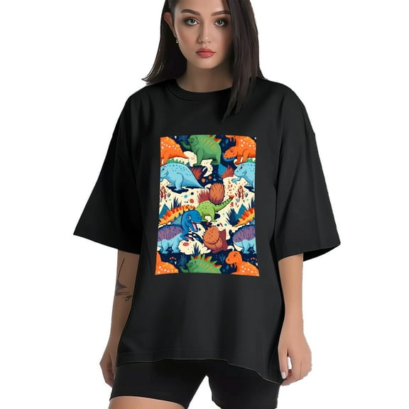 Plus Size Shirt for Women Black Tops for Women Short Sleeves Shirt for Women Dinosaur2 T Shirt Crewneck Shirt for Women XS