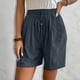 thumbnail image 4 of Karight Womens Bermuda Shorts Pull-on Retro Ruched Front Casual Baggy Cotton Linen Lightweight Straight Crop Pants Pocket, 4 of 9