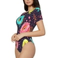 thumbnail image 2 of KLL Women 's Crew Neck Bodysuit Jumpsuits Donuts1 Print Short onesies Stretch T Shirts, 2 of 7