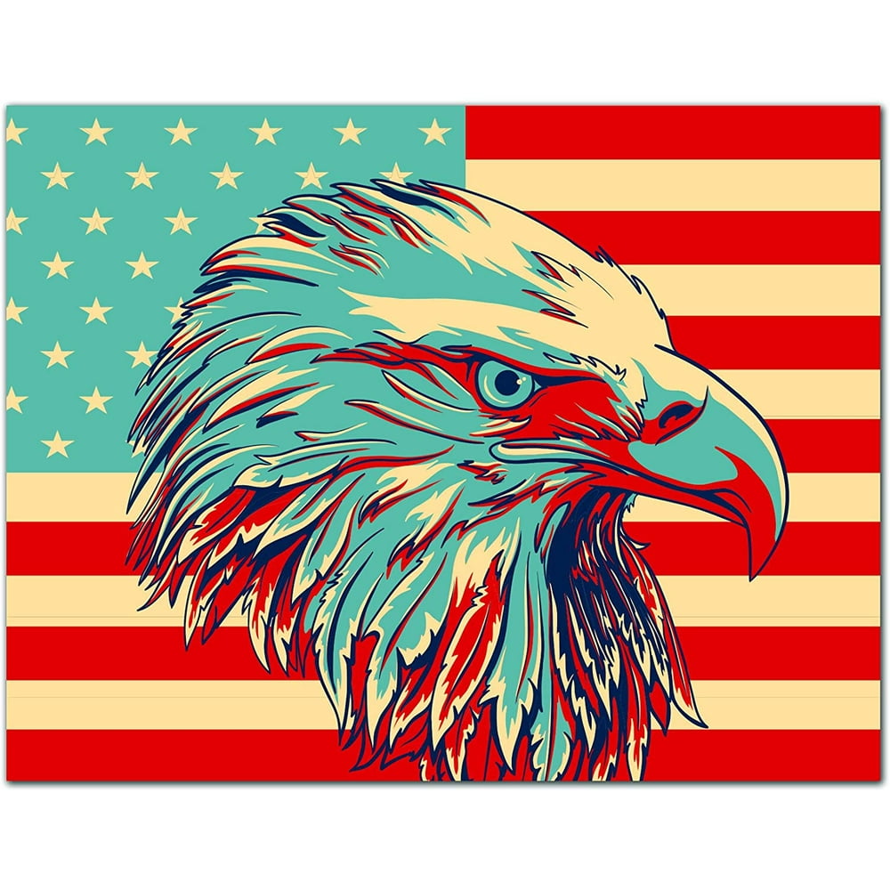 Patriotic Greeting Cards USA American Flag Bald Eagle Blank on
