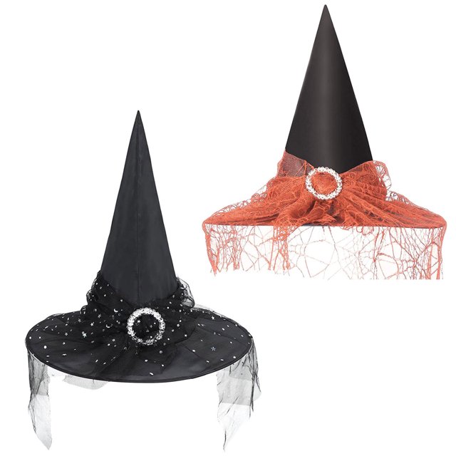uds sombrero de bruja de Halloween mago hombres mujeres disfraz Cosplay fiesta chica ala ancha sombrero puntiagudo accesorio, aproximadamente 39*35cm Zhivalor BST3146346-2