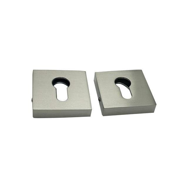 Square Rosette Escutcheon Set 50mm Solid Brass – Satin Nickel & Black Finish | Front & Back with Fixing Hardware | Door Hardware Cover Plate