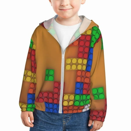 

Gaeub Colorful Building Blocks A Print Athletic Sun Protection Hoodie for Kids Long Sleeve Outdoor UV Shirt Running Fishing Top for Boys Girls-5 Years