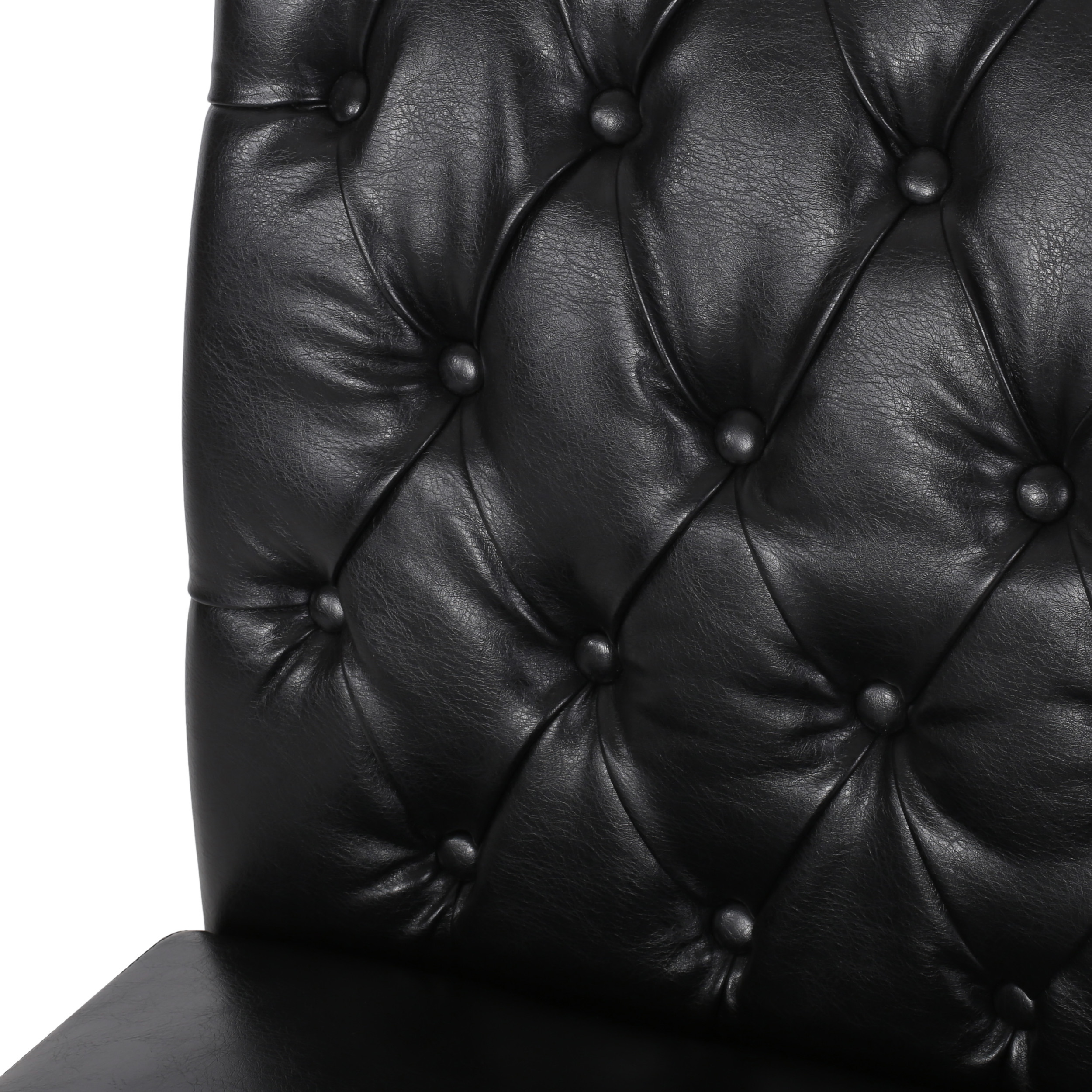 Noble House Cullon Faux Leather Tufted Rolltop Dining Chairs, Set of 2, Midnight Black and Matte Black