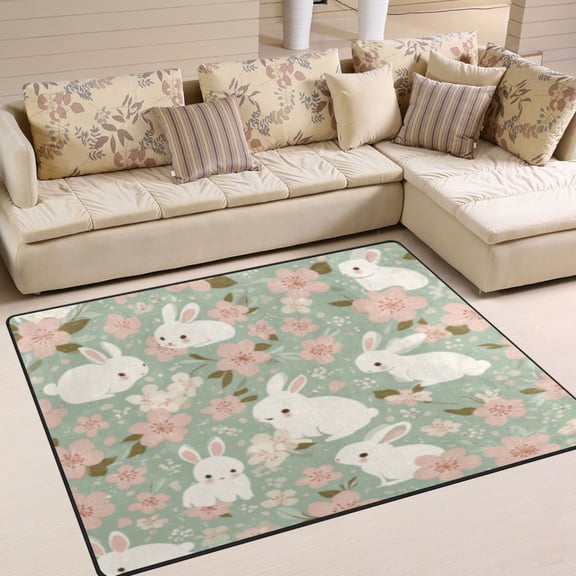 BZSMCE Vintage Area Rugs Blossom Bunny Garden Creative Area For Home