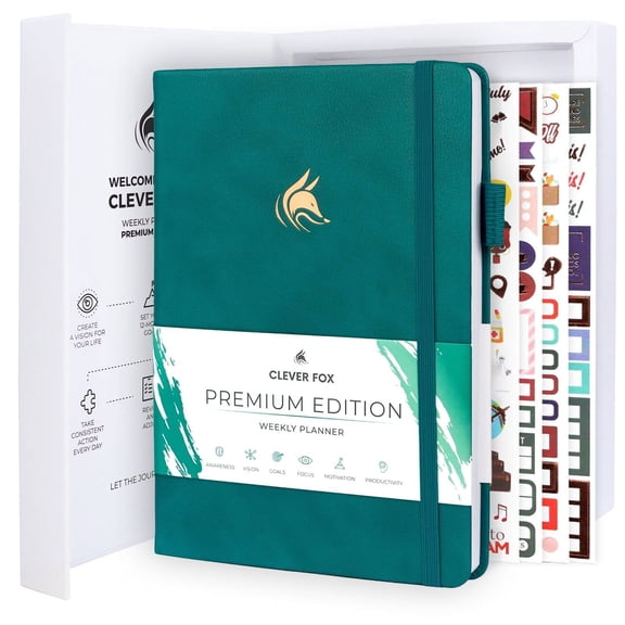 Clever Fox Planner Premium Edition – Undated Luxurious Weekly & Monthly Planner to Increase Productivity and Hit Your Goals – Organizer – Start Anytime, A5, Lasts 1 Year, Dark Teal (Weekly)
