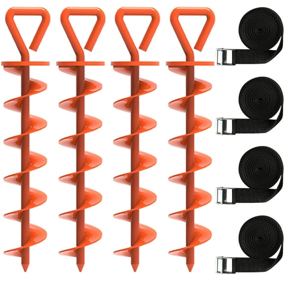 Eurmax Piquets de Trampoline USA Pièces de Trampoline Robustes Kit d'Ancrage pour Trampolines Canopy Ancrage Chien Piquets d'Attache -Ensemble de 4 Bonus 4 Ceintures Solides