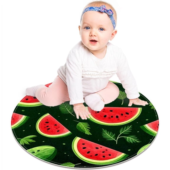 Summer Fruit Sweet Watermelon Prints Small Area Rugs Bathroom Rugs, Non-Slip Throw Rug Floor Carpet Door Mat for Sofa Bedroom Nursery Decor, 60cm Diameter