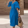 thumbnail image 2 of Birdeem Robe Unie Aguichant Fendue Manches Bouffantes à Lacets Manches Courtes Col en V, 2 of 6