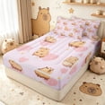 thumbnail image 3 of Erosebridal Cute Cartoon Capybara Zipper Twin Comforter Sets with Fitted Sheet and 2 Pillowcases for Girls, Pink Love Heart Animal Zipper Bedding Set, Pink Reversible, 4 Pieces, 3 of 7