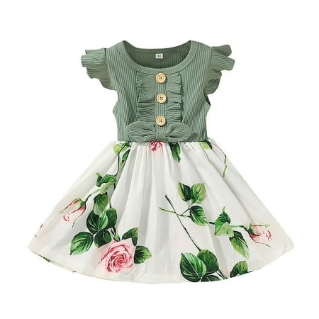 

EHTMSAK Infant Baby Toddler Child Children Kids Floral Dresses for Girls Ruffle Sundress Summer Short Sleeve Dress Green 12M-5Y 120