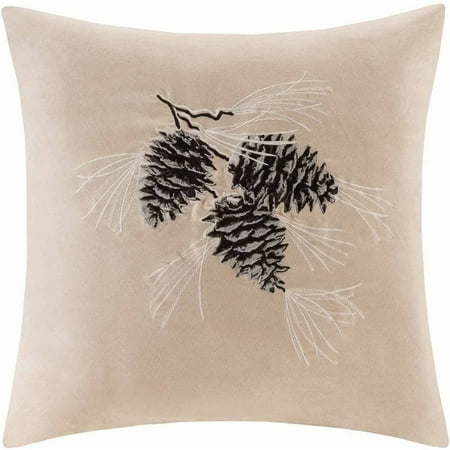Home Essence Pine Cone Embroidered Suede Square Pillow