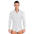 thumbnail image 3 of YiZYiF 2Pcs Men Latin Ballroom Dance Leotard Outfits Bodysuit Top with Tassels Flare Pants Dancewear White&Black M, 3 of 7