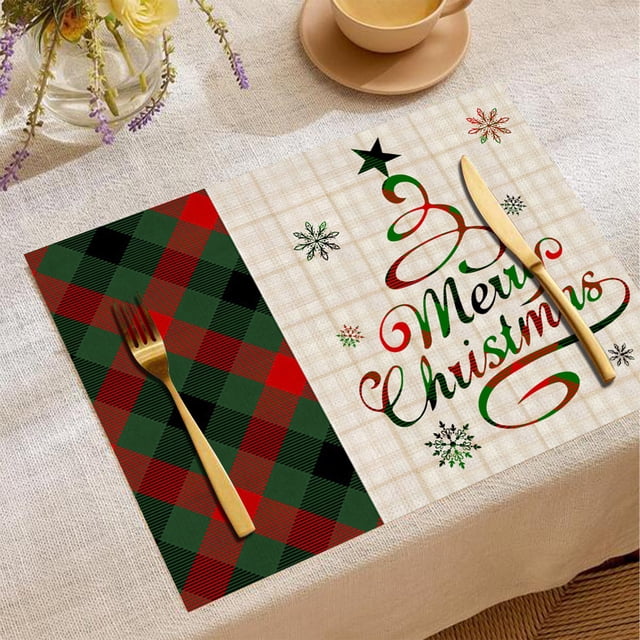 Manteles individuales de Navidad, lino | Decoración de mesa Western Holiday Antideslizante, impermeable y resistente al calor | Esterilla de comedor aislante multicolor y duradera | 1 Pieza