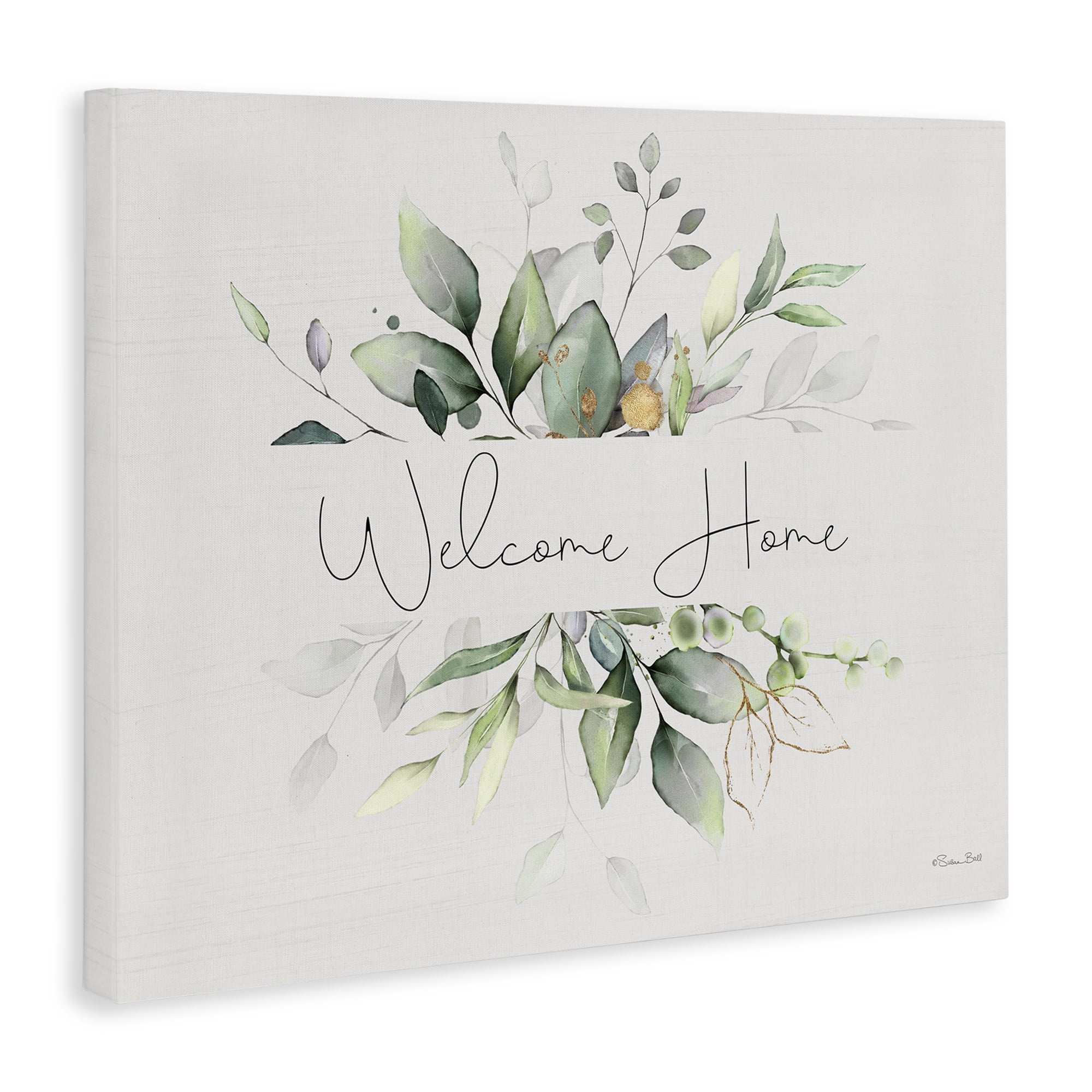 Stupell Industries Soft Leaves Welcome Botanical & Floral Painting Gallery Wrapped Canvas Art Print Wall Art, 48 x 36