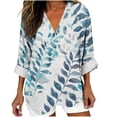 thumbnail image 3 of TaTaai Women's Linen Look V Neck Blouse, Long Roll Up Sleeves with Button Cuff, Casual Summer Top for Everyday Wear Gift, 3 of 5