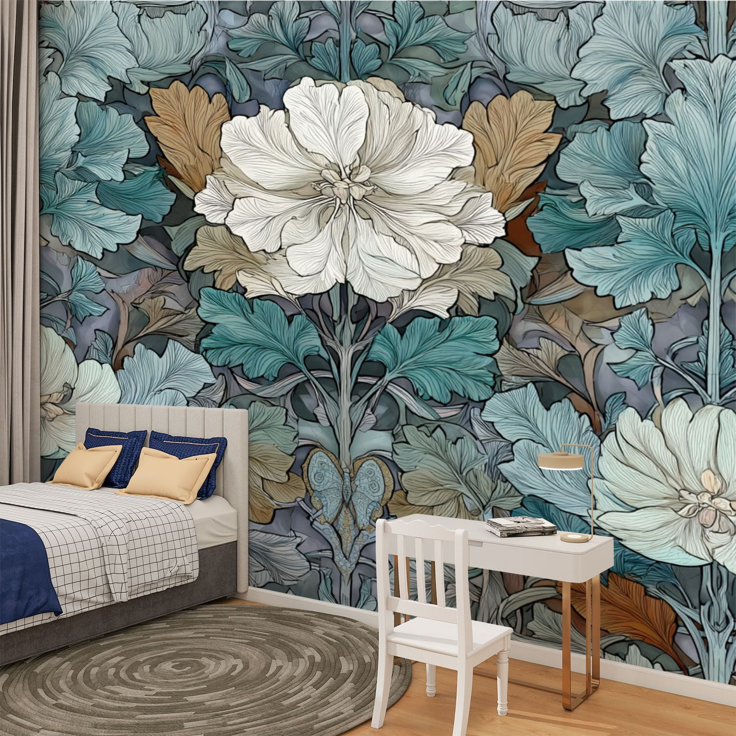 Peel and Stick Wallpaper Dusky Neutrals Stylized Flowers Butterfly Motif Floral Petals Curved Modern Art Wall Mural Decor Self Adhesive and Removable 100in x 144in
