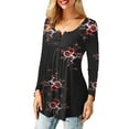 thumbnail image 2 of MYLookk Women Long Sleeve Printed Tunic Tops Blouse V Neck Buttons Casual Loose T Shirt, 2 of 4