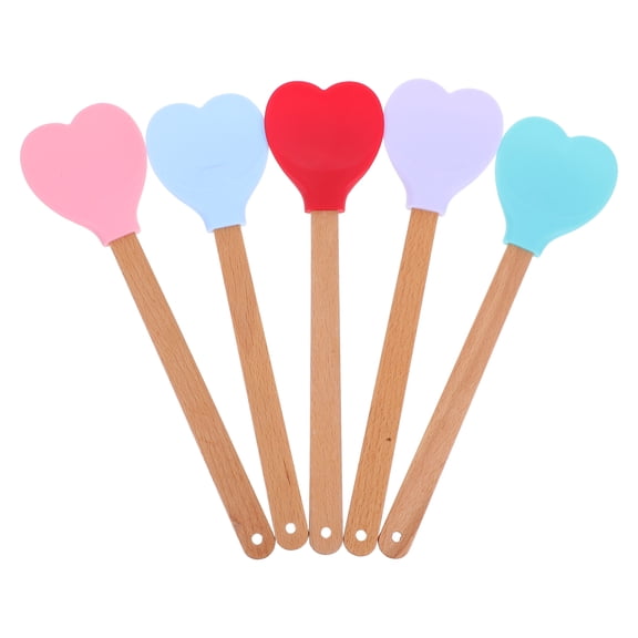 5pcs Heart Shaped Silicone Spatula Spoon Heat Resistant Nonstick Cooking Utensils for Baking Stirring Mixing and Serving