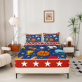 thumbnail image 2 of Manfei Boys Sport Fitted Sheet Full, Rugby Baseball Football Bed Set, Navy Red Orange 3pcs, 1 Fitted Sheet and 2 Pillowcases, 2 of 6