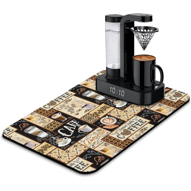 Fun Coffee Mat 23inx15in,Coffee Bar Mat for Countertops,Absorbent Hide Stain Anti-Slip Coffee Bar Accessories Fit Under Coffee Machine Mat,dish Drying Mats for Kitchen