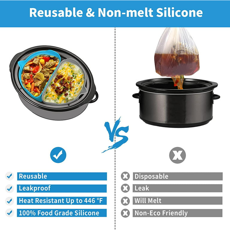 Crock Pot Liner Reusable Silicone Slow Cooker Liner For Crock Pot Divider  Insert Fit 6 Quarts BPA Free Reusable Leak-proof Dishwasher Safe
