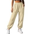 thumbnail image 6 of sdhkgrrt Women Plus Size Jogger Sweatpants Elastic Waist Casual Long Pants with Pockets Solid Active Lounge Travel Trousers Fall Fashion Outfits Winter Clothes, Khaki 3XL, 6 of 7