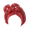 thumbnail image 1 of Bonnets à Fleurs Scintillants avec Strass pour Femmes, Écharpes de Tête Multi-Couches, Style Ethnique, Soirée Banquet, Turban, Rouge, 1 of 5