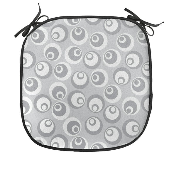 Psychedelic Chair Seating Cushion, Circles Like Nested Eyeballs Abstract Pattern Modern Ornamental Print, Soft Seat Pads for Office with Anti-slip Backing, 16"x16", White Grey, by Ambesonne