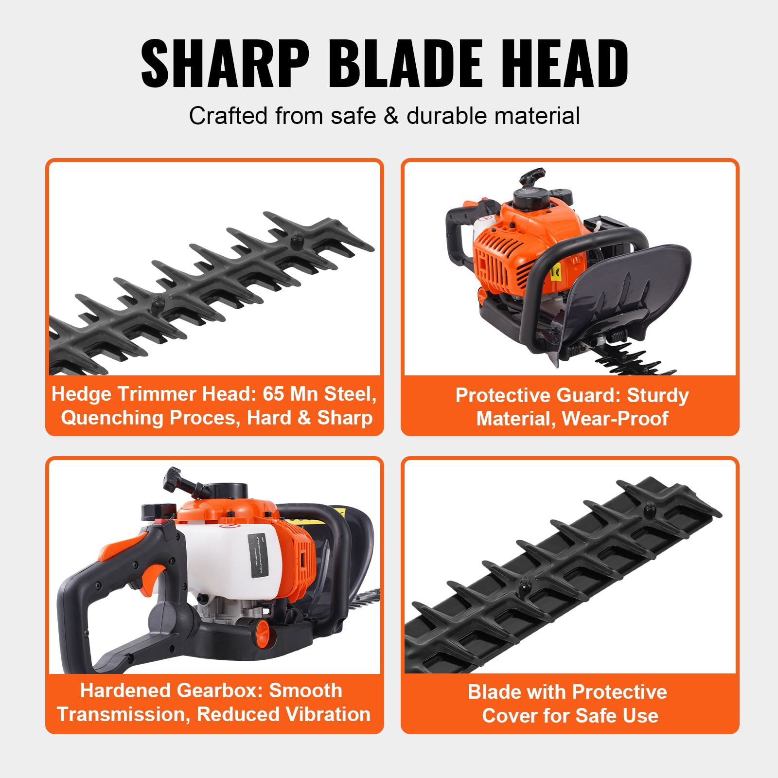 Dranite 26CC 2-Cycle Gas Hedge Trimmer, 23.2-Inch Dual-Sided Diamond Action Blade, 180° Rotatable Head for Shrubs & Bushes