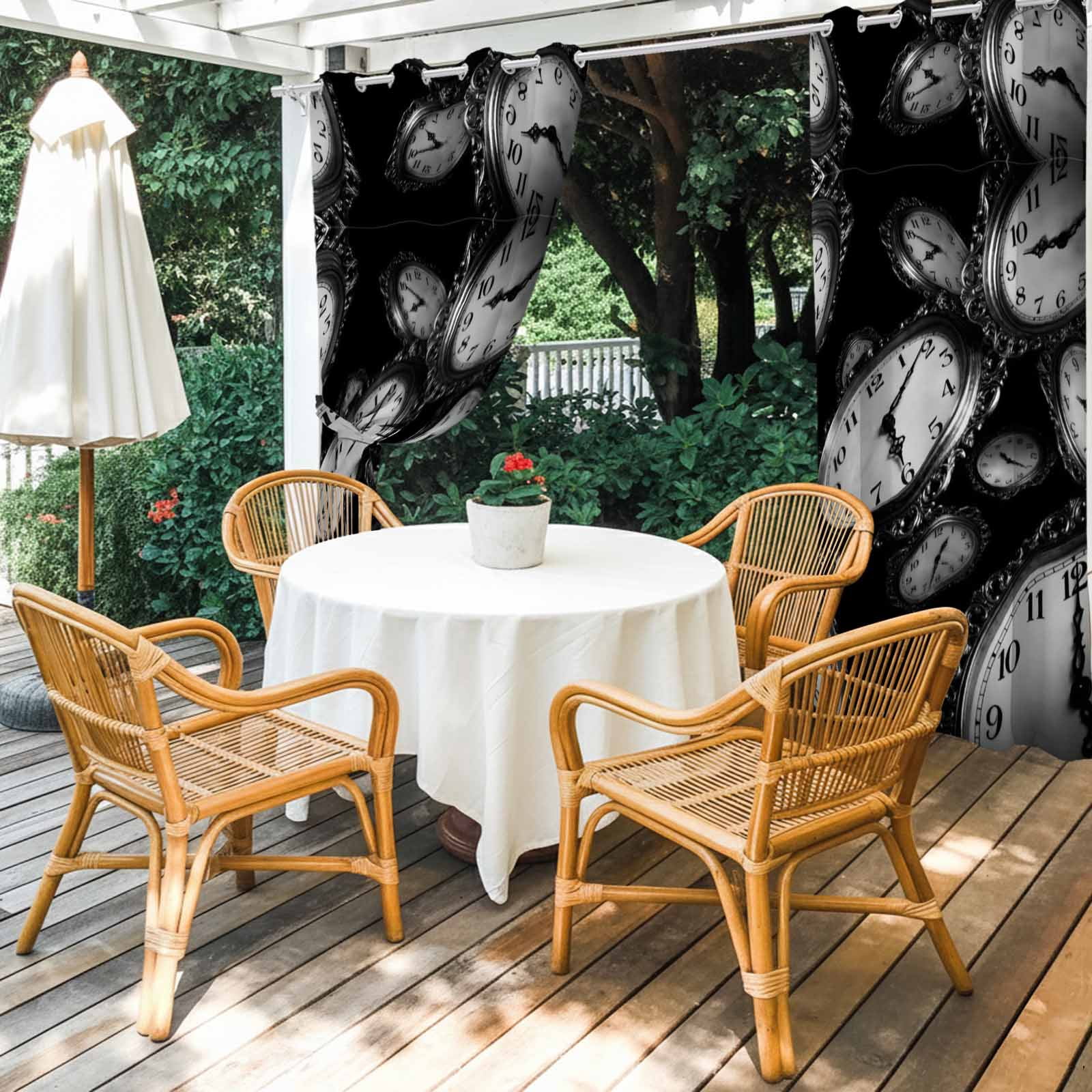 Pocket Watches Outdoor Curtains for Patio, Cool Gray White Sunshade Privacy Drapes Grommet Waterproof Outside Curtains for Porch/Cabana/Balcony 54"x 108", 2 Panel