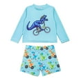 thumbnail image 1 of AWZXDE Two Piece Toddler Boys Long Sleeve Dinosaur And Print Rash Guard Swimsuit Set For Kids Swimming 1-7 Years Blue, 1 of 8