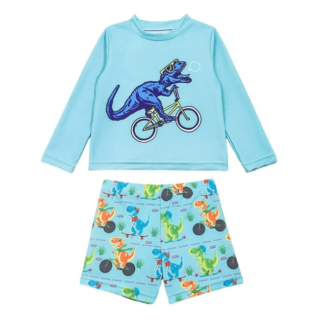 Swim Trunks Baby Boys 2 Pieces Boy Surf Swimsuit Long Sleeve Cartoon Color Block Swimwear Spring Beach Bathing Suits 5-6T